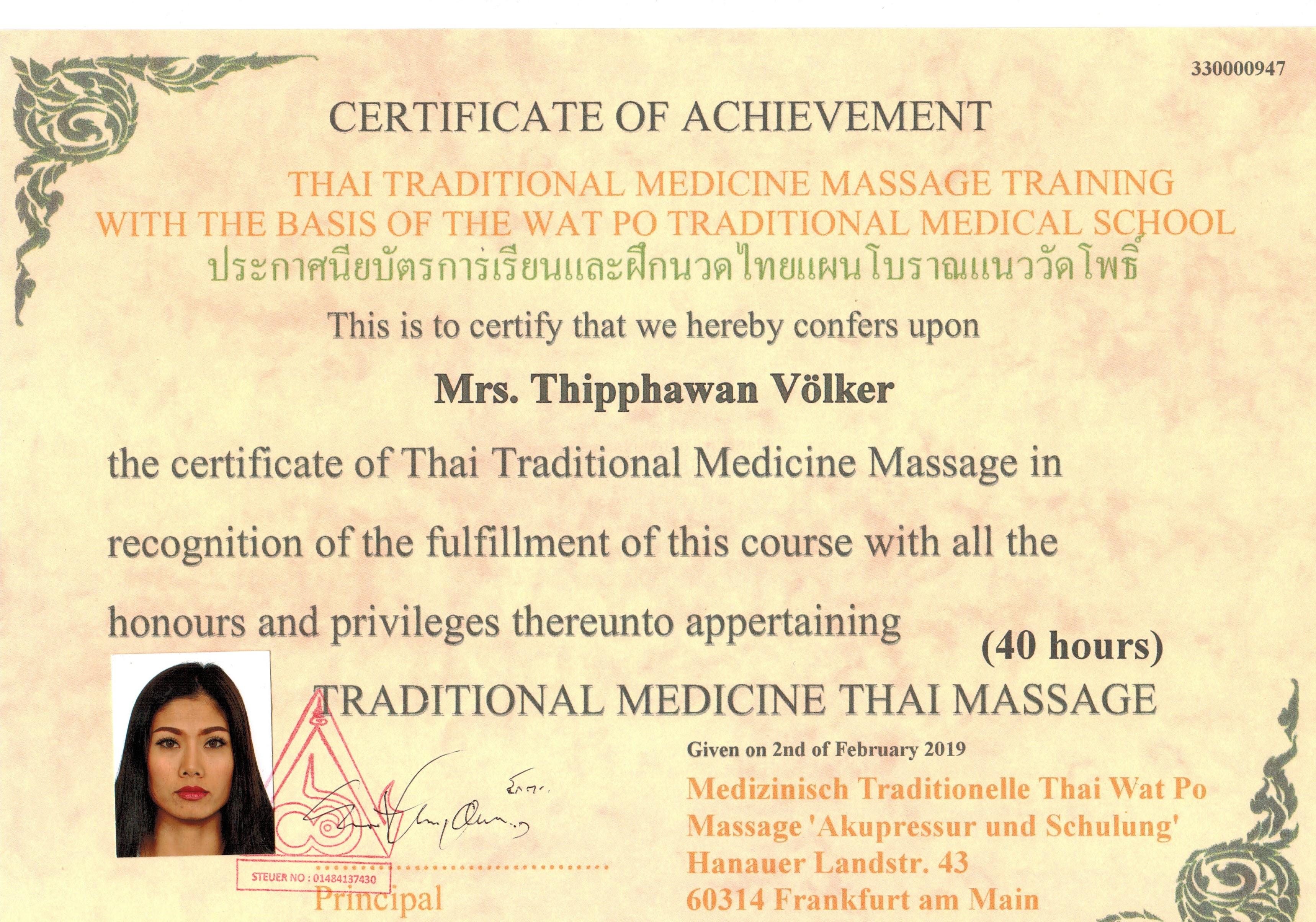 Zertifikat Traditionelle Thai Massage